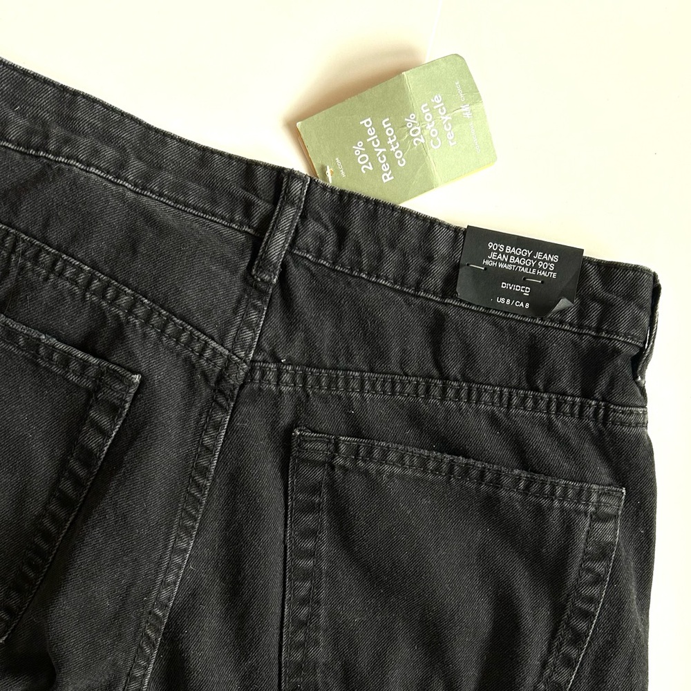 H & M 90s Baggy Jeans High Waist Black Size 8
